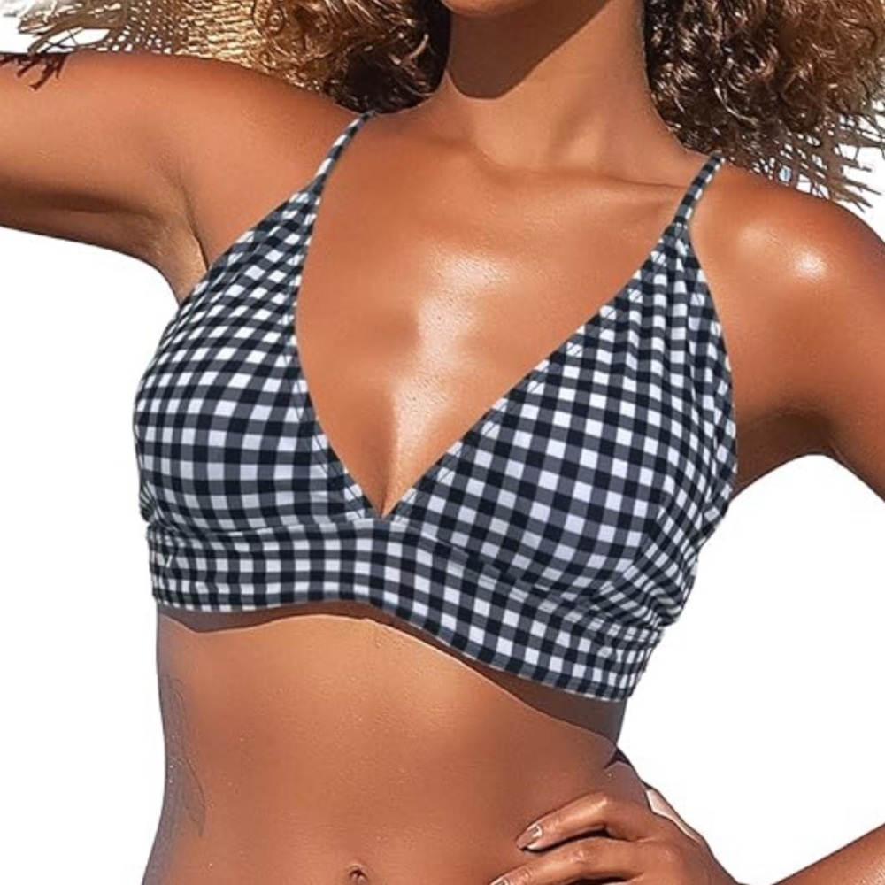 Old Navy Checkered Black and White Bikini Top XL
